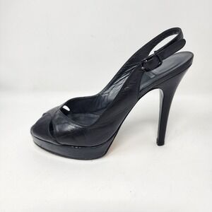 STUART WEITZMAN Shoes Women's 7M  Leather Peep Toe Heels  Black Slingback